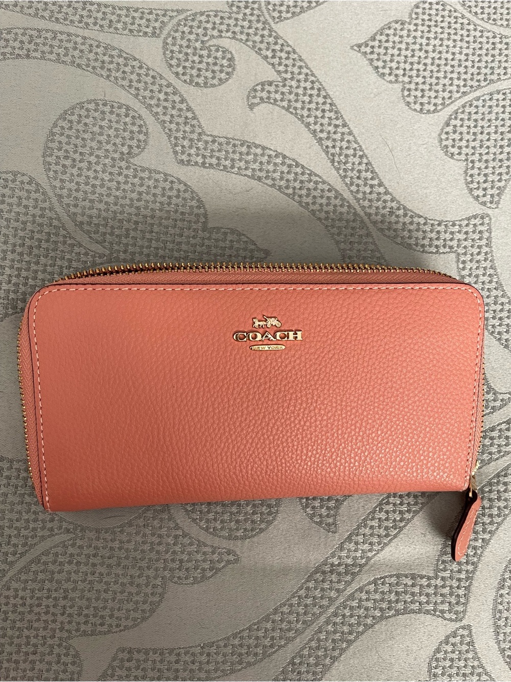 Coach Long Pebbled Leather Zip-around Wallet with Gold Logo (no wrist strap)